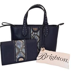 Brighton Pretty Tough Blue ZOEY Small Tote Handbag & Organizer Wallet Set